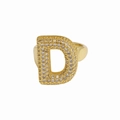 Bague lettre D plaquée or 18 carats sertie de zircons blancs étincelants en pavé - Lettre D / Doré