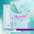 Mermaid party invitation set with 12 cards and 12 envelopes for under the sea birthdays - 12 Invitations + 12 Envelopes Set