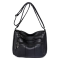 Women's black pebbled leather crossbody bag with multiple zippers and adjustable strap - Style 3 / Black