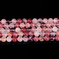 Mélange de perles en quartz fraise pour bijoux DIY avec inclusions minérales naturelles - 10mm environ 37pcs / Cristal de Couleurs Mélangées Naturel