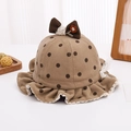 Dettaglio cappello neonata a pois con fiocco marrone e bordo in pizzo bianco delicato - 48-50cm (8 mesi - 2 anni) / caffè
