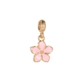 Pink enamel cherry blossom flower charm in golden finish for DIY jewelry bracelets - Pink Gold Small Flower