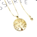 Detailed macro view of a gold-plated Tree of Life pendant necklace with multicolor zircon - Tree of Life-Gold (with Necklace)