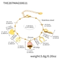 Gold stainless steel bracelet with colorful heart clover and bell charms - Gold Pink Bell Bracelet (TXE287)