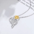 Collana a cuore in argento S925 con ciondolo rosa dorata e scintillanti pietre di zircone - Catena a Croce 45+5cm / Bicolore Oro (Cuore Rosa)
