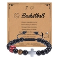 Bracciale basket con occhio di tigre, perle nere e croce d'argento con cartoncino - Stile pallacanestro 2