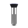 Portable kabuki foundation brush with grey faceted handle and soft synthetic bristles - Small Chubby Flat Top Grey Silver Black Bottom White Tip