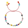 Adjustable red braided string bracelet with colorful evil eye beads and gold accents - Colorful Tassel Evil Eye Red (C-B23051601A)