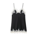 Elegantes schwarzes Satin-Unterkleid für Damen mit zartem weißem Spitzenbesatz und Trägern - XS / Schwarz