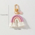 Handmade rainbow keychain in pink and white cotton rope with gold clip and flower charm - Violet
