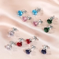 Set of six colorful zircon stud earrings in silver crown settings on pink silk fabric - 3mm / Gold + Black
