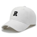 Classic white cotton baseball cap with bold black letter R embroidery on front panel - Adjustable / White