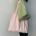 Borsa tote in tela a righe rosa e arancioni, indossata a spalla con grande capacità interna - A costine / Rosa