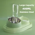 Light green elevated double pet bowl with 400ml stainless steel liner and water bottle - 400ml / Green Cat 3-in-1 Green Set