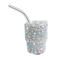 3oz stainless steel tumbler with multi-color rhinestones, silver straw and clear lid - Tapered Leg / Iridescent White