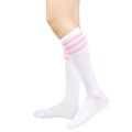 White knee high socks with pink stripes in a sporty minimalist athletic design - One Size / White with Pink Stripes
