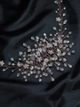 Accessorio sposa per capelli con perline di cristallo e fiori in metallo su raso nero - Oro rosa