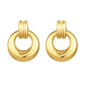 Chic 18K gold plated stainless steel multi-layer hoop earrings with thick round pendant - Oil Pressed Round Earrings Gold (MS-494)