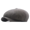 Classic dark grey washed cotton newsboy cap with vintage octagonal crown design - Adjustable / Light Khaki