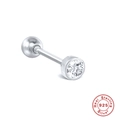 Single S925 sterling silver stud earring with clear round bezel-set cubic zirconia - #29 Round Solitaire / Platinum-Single