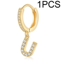 Gold plated letter U earring with micro-paved zircons on a white background - Single Letter Earring U