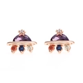Rose gold UFO stud earrings with purple and multi-color crystals on white background - Creative UFO Style (EH00638) / Rose Gold