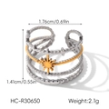 Detailed specs of two-tone stainless steel multi-layer open ring with sun motif - Multi-layer Sun Ring Style (HC-R30650)