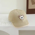 Detailed view of khaki canvas kids baseball cap with bear embroidery and beige piping edge - 50-52cm (2-4 Years) / Little White Bear - Light Khaki