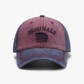 Vintage-Baseballkappe in Burgund und Marineblau mit besticktem Originals-Aufnäher - Verstellbar / Marineblau