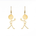 Funny gold stick figure earrings with middle finger gesture in polished stainless steel - Gold