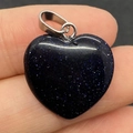 Handheld heart-shaped blue goldstone pendant with sparkling starry effect and silver bail - 20mm / Blue Sandstone