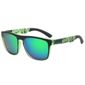 Polarized sports sunglasses with black and green tiger print frame and mirror lenses - Transparent Green Frame Green Mirrored Lens / Zebra Pattern
