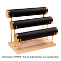 3-tier black and gold wood jewelry stand for bracelets and watches 29x16x24cm - Triple Layer Gold Bangle Stand-Black Leather