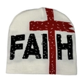 Berretto in maglia bianco con croce rossa e scritta FAITH stile street - Lettera FAITH Croce Jacquard / Bianco