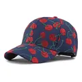 Navy blue baseball cap with red cherry embroidery and classic curved brim style - Adjustable / Navy Blue