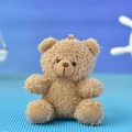 Small fluffy brown teddy bear plush toy keychain with curly fur and cute smile - 12cm (Bead Chain) / Gray
