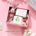 Tulip ceramic mug gift set with pink velvet bunny charm in a decorative box - Tulip Mug + Bunny Pendant + Card