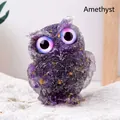 Handcrafted owl figurine made of purple amethyst crystal and resin with gold foil detail - Approx. 5*6cm / Amethyst