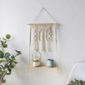 Bohemian handmade woven tapestry wall shelf with cotton rope and wooden floating board - Woven Tapestry Style (m0676)