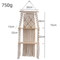 2-tier boho hand-woven cotton rope wall shelf in beige wood with detailed size dimensions - Double Layer / Off White