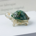 Clear crystal turtle figurine with green stone and gold foil flakes filling - 49 South African Green + Gold Foil