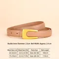 Brauner Ledergürtel für Damen mit goldener U-Schnalle und Größentabelle im Vintage-Stil - 100cm / Goldene Schnalle Milchtee