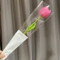 Handmade crochet pink tulip single stem gift with decorative LOVE packaging - Rose Red Tulip