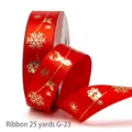 2.5cm red Christmas satin ribbon with golden snowflake and elk patterns, 25 yards roll - 2.5cmx25 Yards / Red Dotted Gift Style (G-23)