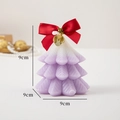 Christmas tree candle in purple gradient with red bow and gold bell, size 9x9cm - Fishbone Pine Christmas Tree / Purple