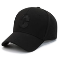 Klassische schwarze Baseballkappe aus Ananas-Stoff mit C-Patch und Stickerei - Verstellbar / Schwarz mit schwarzer Stickerei