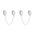 Dettaglio di orecchini a doppio cerchio in argento con zirconi e catena a maglie sottili - Orecchini collegati per doppio piercing argentati (JQH0032-SS)