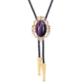 Western bolo tie featuring purple striped agate stone in a gold filigree frame - 31 (Gold with Purple Striped Agate)