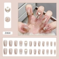 Press-on nails in nude pink gradient with 3D gold heart charms and rhinestones - Z464 Shell Heart