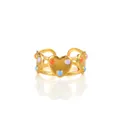 Detail of adjustable gold ring with colorful enamel heart beads on a white background - Zj144